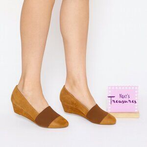 GC Shoes ELANOR Strecth Band Top Brown & Tan Slip On Wedge Heel Closed Toe Sz 8